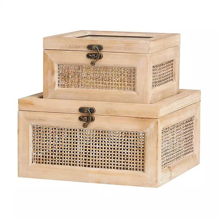 New! Natural Rattan and Glass Top Boxes, Set of 2 | Kirkland's Home