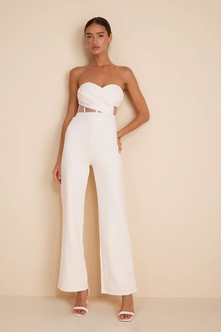 Surely Stunning Ivory Strapless Bustier Jumpsuit | Lulus