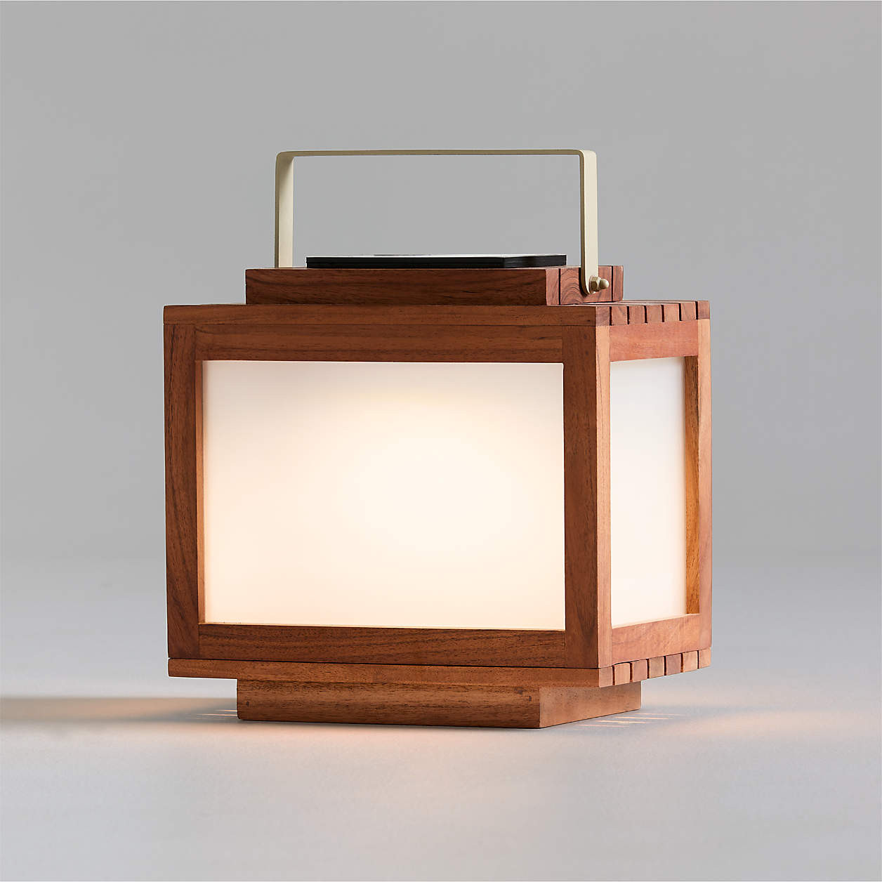 Batten Brown Acacia Wood and Glass LED Solar Outdoor Lantern 28" + Reviews | Crate & Barrel | Crate & Barrel