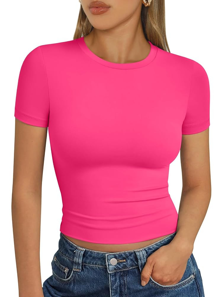 Trendy Queen Womens Basic T Shirts Summer Tops 2025 Short Sleeve Crop Tops Slim Fit Gym Workout Y... | Amazon (US)