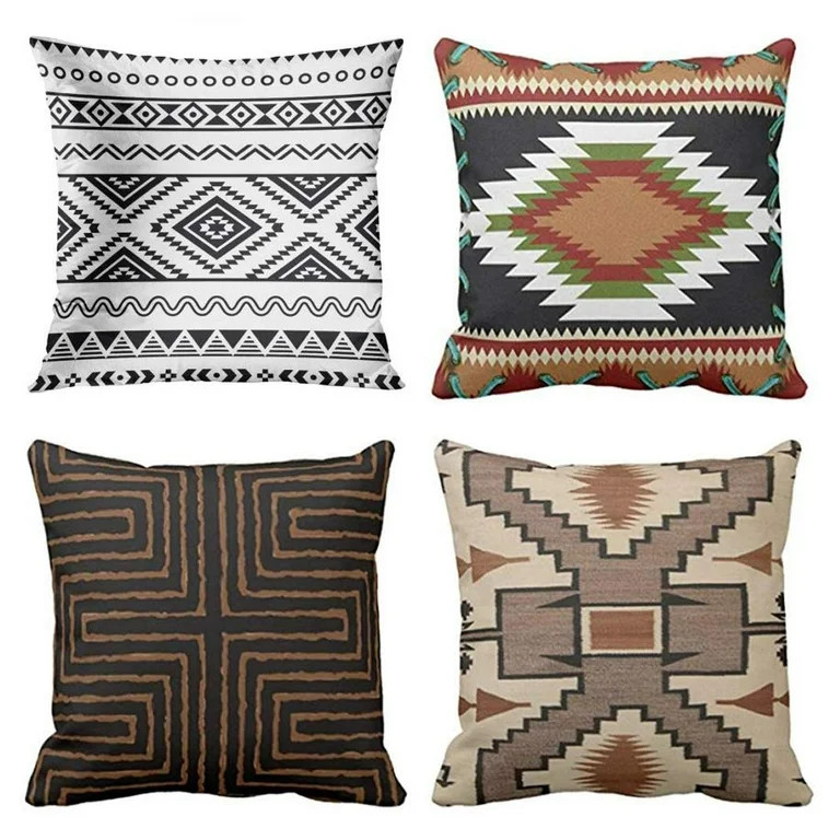 SUFAM Set of 4 Pillow Cases Tribal Border Aztec Black Signs White Mexican Vintage Country Western... | Walmart (US)