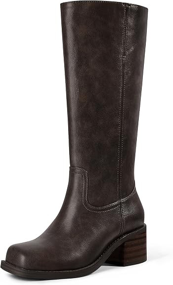 MUCCCUTE Campus Knee High Boots for Women Wide Calf Square Toe Chunky Block Low Heel Tall Long Bo... | Amazon (US)