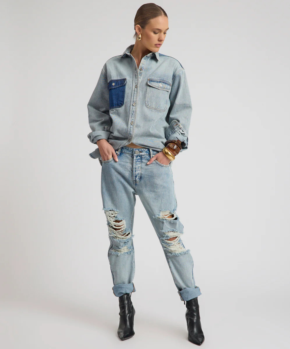 Saints Low Waist Messed Up Boyfriend Denim Jeans - Hendrixe Blue | One Teaspoon | OneTeaspoon
