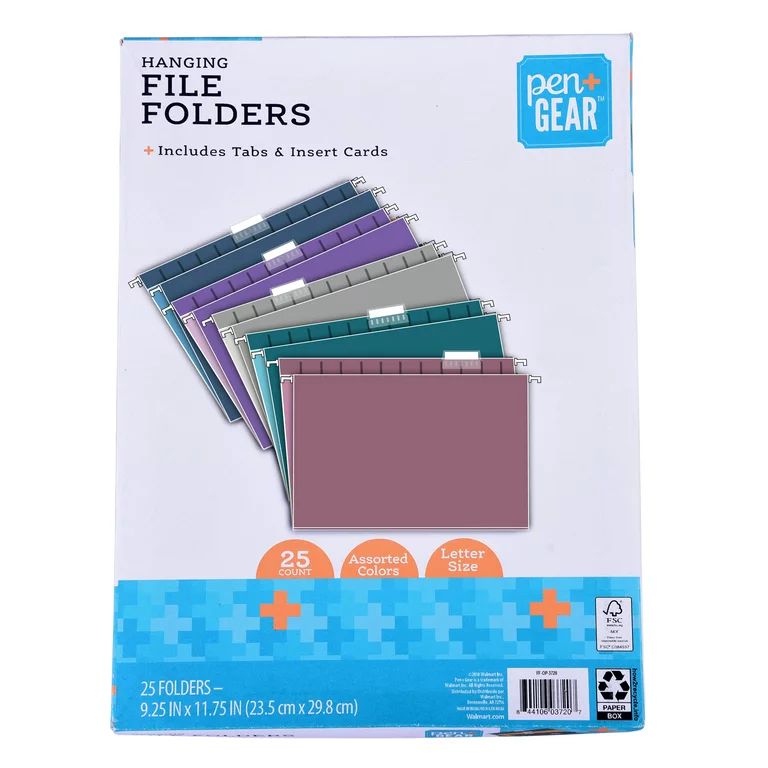 Pen + Gear Hanging File Folders, Assorted Jewel Tones, Letter Size, 25 Count | Walmart (US)