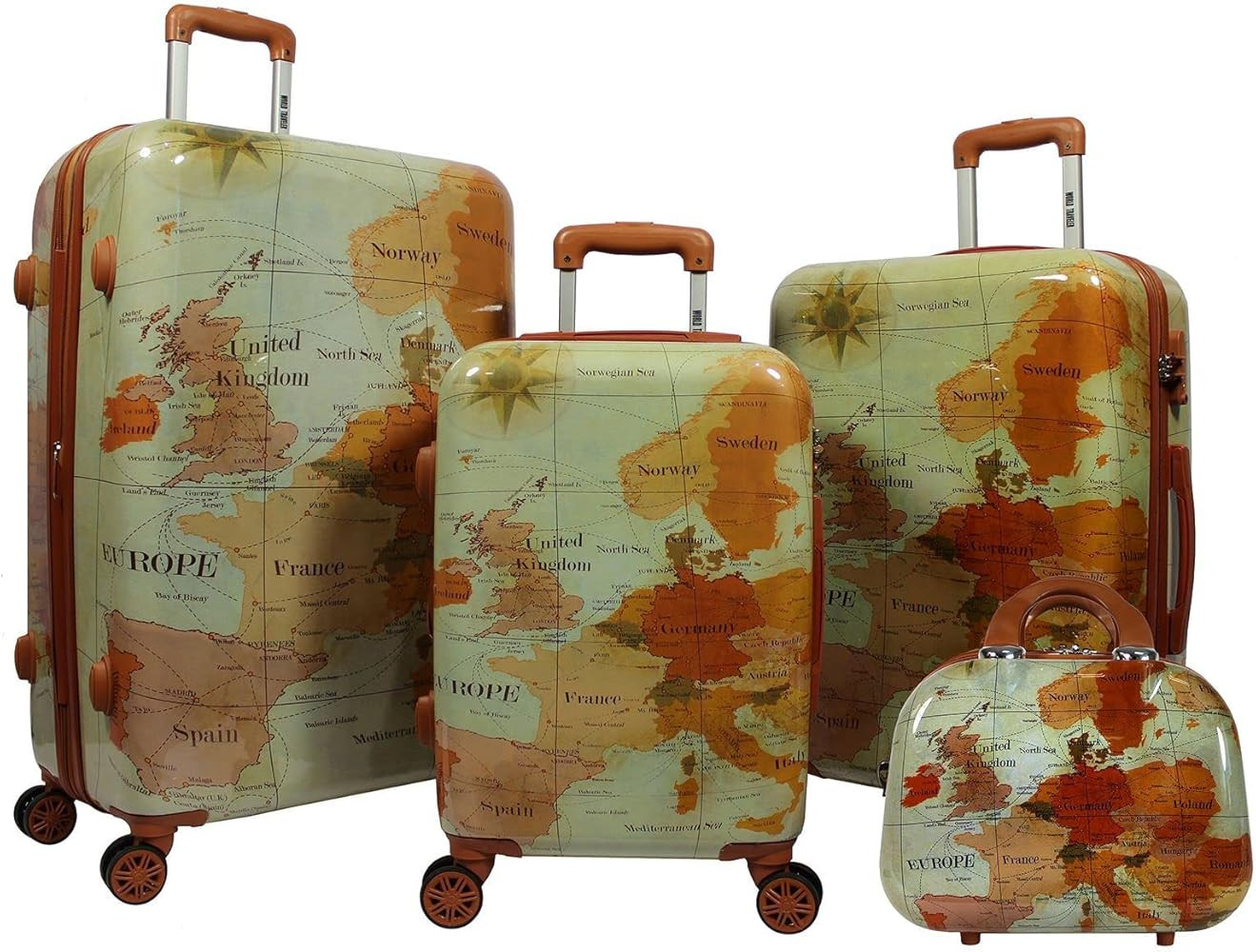 World Traveler Europe (Set of 4-Piece) Spinner Luggage Set with TSA Lock, Brown,Zippered Divider | Amazon (US)