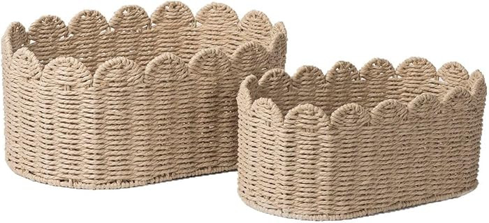 Scalloped Basket, Wicker Storage Baskets, Hand Woven Baskets for Shelves,Natural Baskets for Orga... | Amazon (US)
