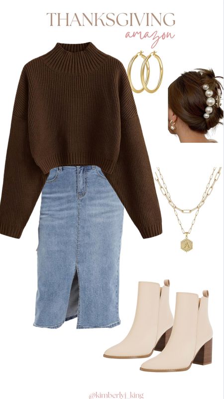 Amazon fashion
Thanksgiving outfit idea
Amazon Thanksgiving outfit
Brown sweater
Denim midi skirt
White booties 
Fall outfit idea
Holiday outfit 
Cute date night fall outfit 

#LTKfindsunder50 #LTKshoecrush #LTKstyletip