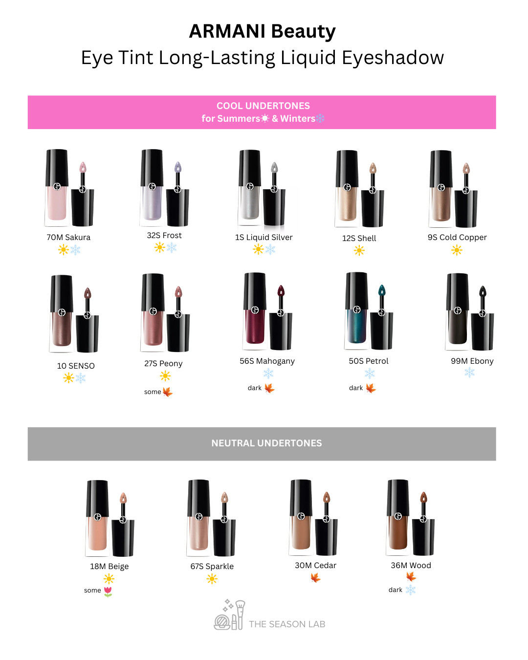 ARMANI Beauty
Eye Tint Long-Lasting Liquid Eyeshadow

Cool Undertones
Warm Undertones
Neutral Undertones

Winter❄️
Spring🌷
Summer☀️
Autumn 🍁 

 #LTKStyleTip #LTKBeauty
