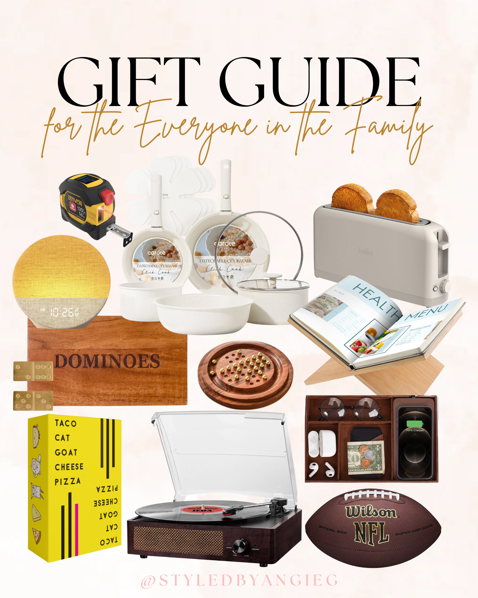 Gift ideas for everyone in the family! Kitchen sets, cookware, home gadgets, dominoes, board games, record player, organizer trays, toaster, alarm clock, fun card games, gifts for all ages. 

 

#LTKGiftGuide #LTKHoliday #LTKmomlife