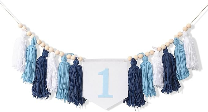 1st Birthday High Chair Banner - Blue Tassel Theme Banner For Boy - First Birthday Party Banner -... | Amazon (US)