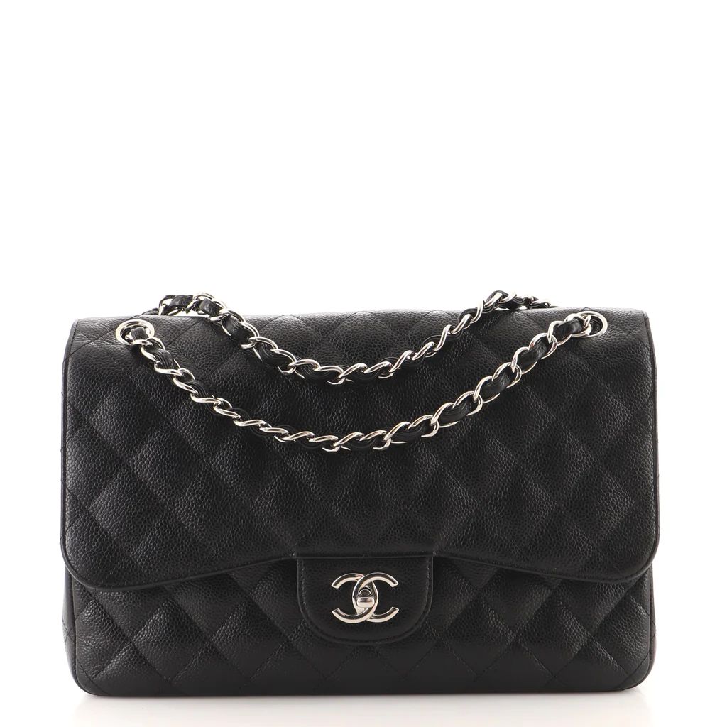 Chanel Classic Double Flap Bag Quilted Caviar Jumbo Black 1496321 | Rebag
