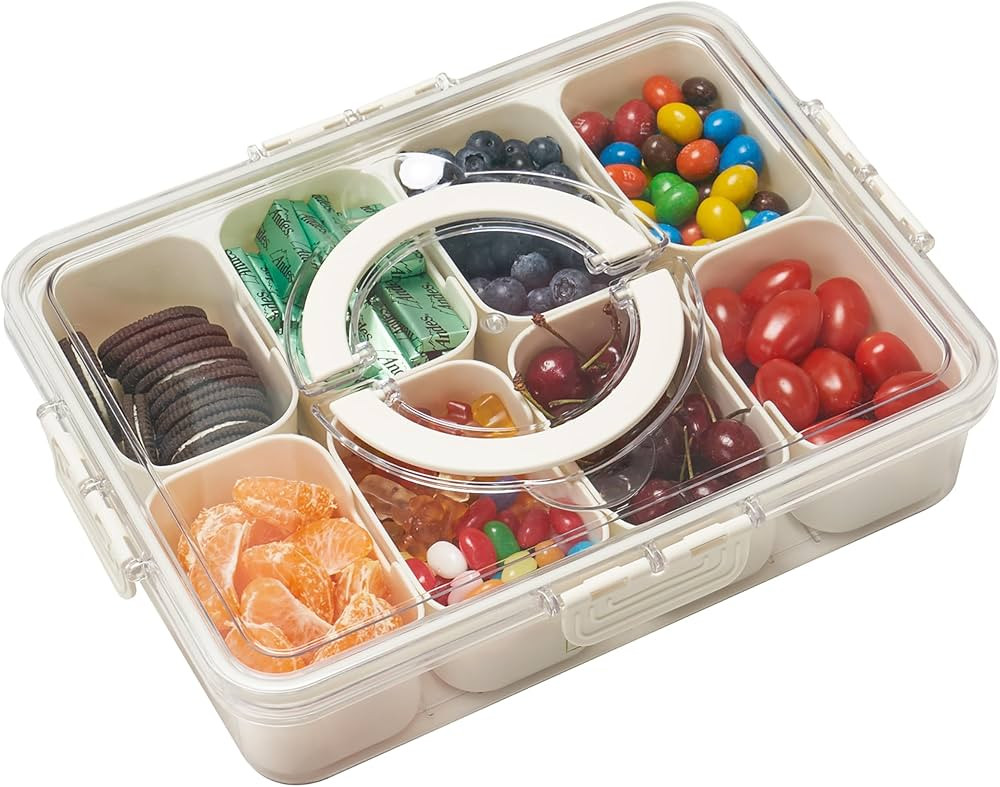 RORYinAPRIL Divided Serving Tray with Lid and Handle - 8 Removable Compartments for Veggies, Snac... | Amazon (US)