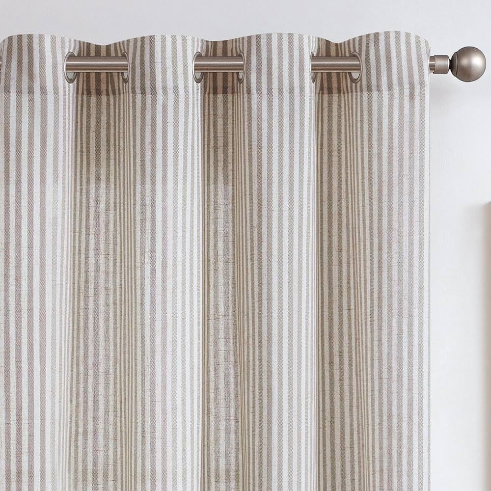 jinchan Linen Curtains for Living Room Grey Striped Curtains for Bedroom Ticking Stripe Pattern C... | Amazon (US)