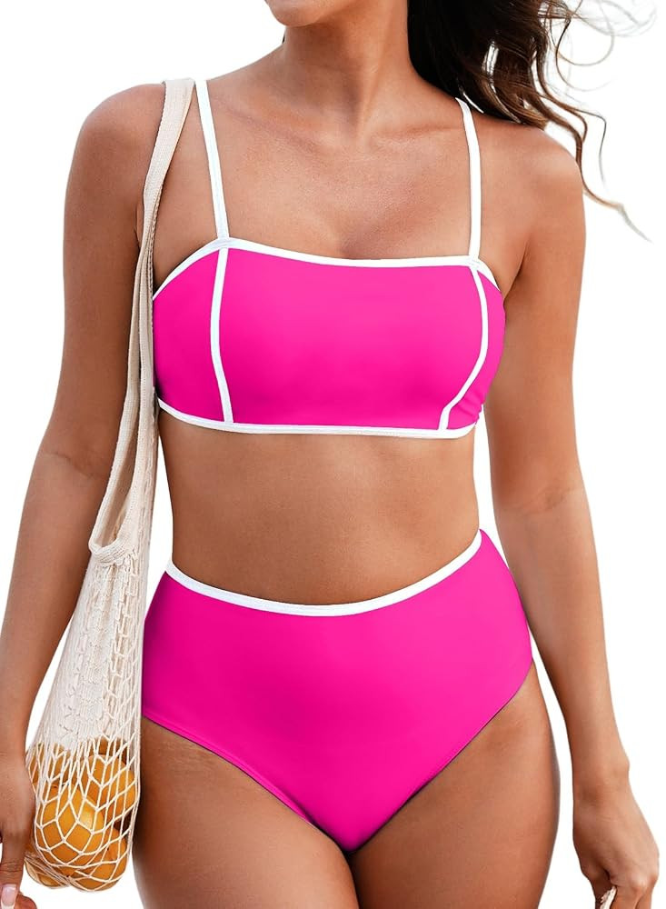 Herseas Women's 2 Pieces Colorblock Bikini Sets Square Neck Swimsuit Adjustable Spaghetti Straps ... | Amazon (US)