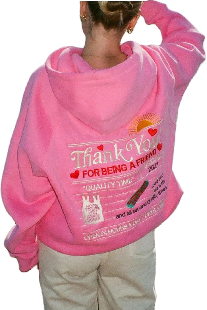 Juakoso Y2k Embroidered Hoodies for Women Floral Print Oversized Long Sleeve Sweatshirt Aesthetic... | Amazon (US)