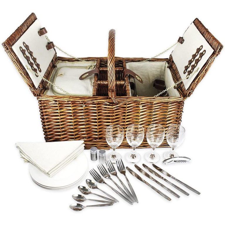 Picnic Basket for 4 with Insulated Cooler Bag, Utensils & Accessories for Summer Picnic Supply | Walmart (US)