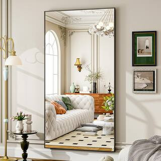 XRAMFY 34 in. W x 76 in. H Rectangular Black Aluminum Alloy Framed Modern Oversized Wall Mirror B... | The Home Depot