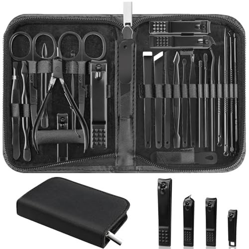 Nail Clippers Set, 26 Piece Manicure Set & Pedicure Kit, Stainless Steel Fingernail & Toenail Clipper Cutters, Professional Nail Care Tools with Luxurious Travel Case for Men and Women, Black | Amazon (US)