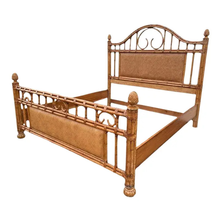 Bamboo King Bed with Rattan Post Headboard & Footboard | Chairish