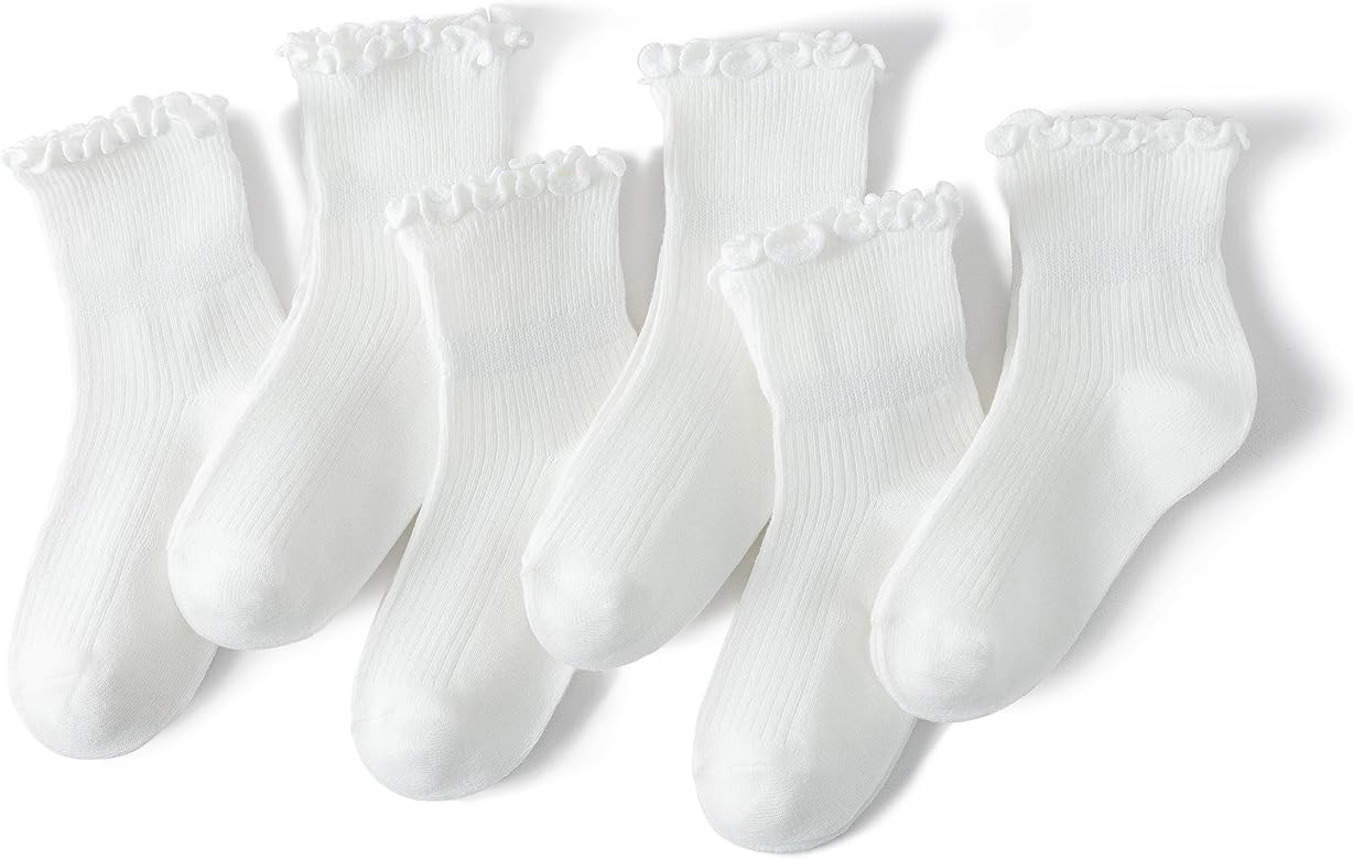 Baby Girls Ruffle Socks Cute Frilly Crew Socks 6 Pack for 6-12 Months 1-3 Years 3-5 Years Toddler... | Amazon (US)