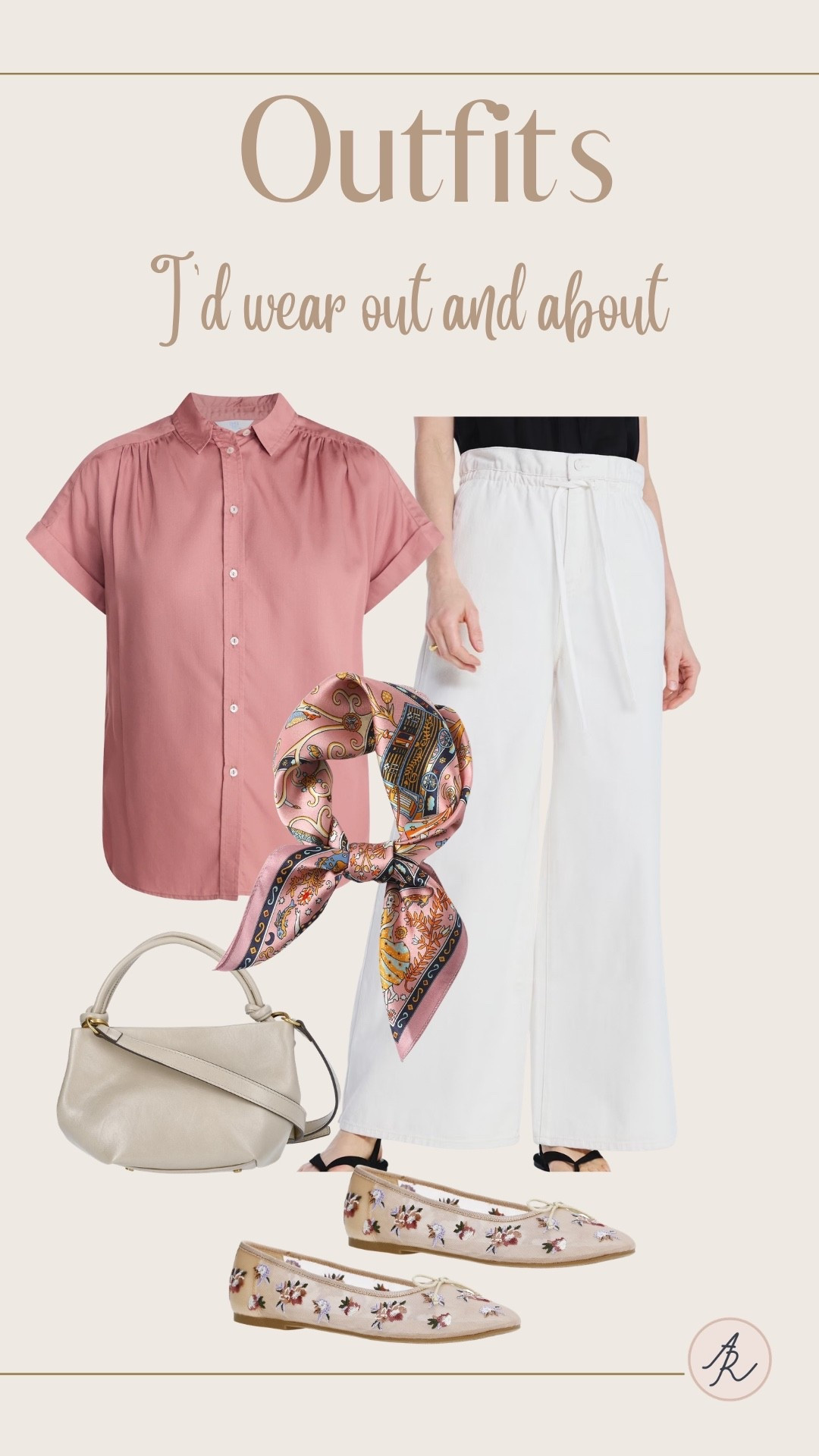 This is an outfit that I would wear Walmart, drawstring pants, Walmart, top, Walmart, scarf, purse, and flats. All under $30.