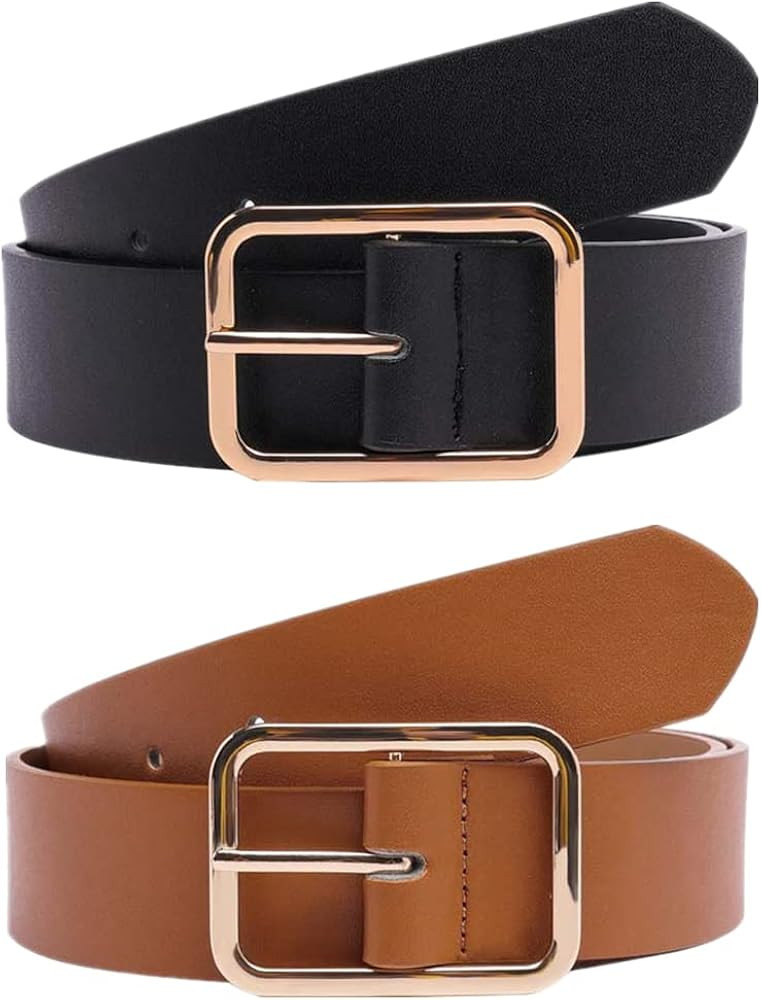 Women's Leather Belts Faux Leather Belts for Jeans Pants Dress, Ladies Belt with Gold Buckle Fash... | Amazon (US)