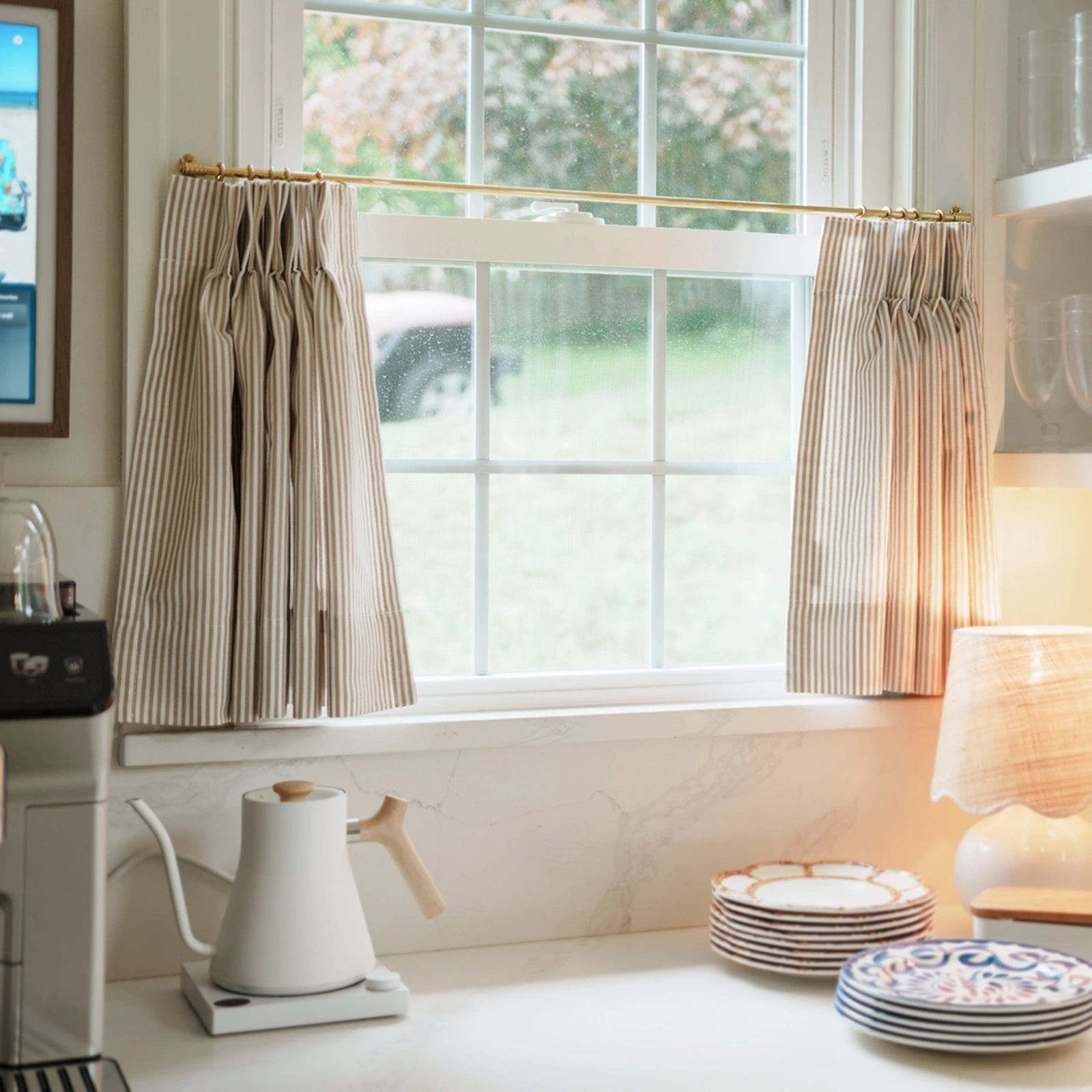 Celia Striped Plaid Cafe Curtain | TWOPAGES