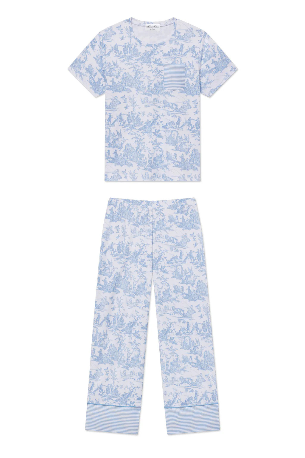 Pima Crew Wide Leg Pajama Set in Classic Blue Toile | Lake Pajamas