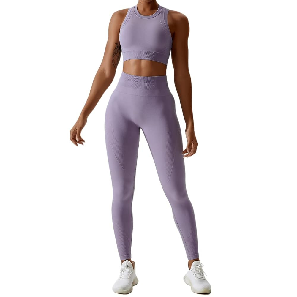 ABOCIW Womens Seamless Workout Sets Racerback Sports Bra Crop Tank Top High Waist Leggings 2 Piec... | Amazon (US)