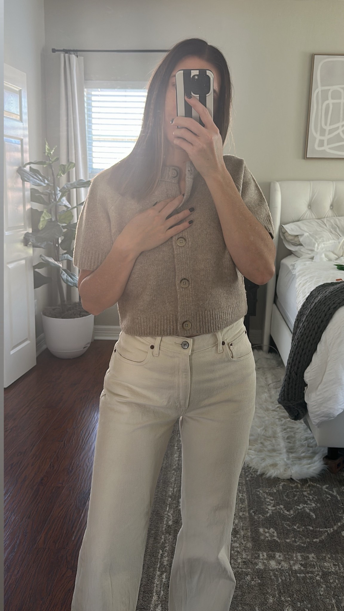$25 short sleeve button up sweater. Feels like cashmere. Wearing a small and also have it in gray in medium. Fall staple. Abercrombie denim, run tts but if in between size down  

#LTKSeasonal #LTKFindsUnder50 #LTKStyleTip