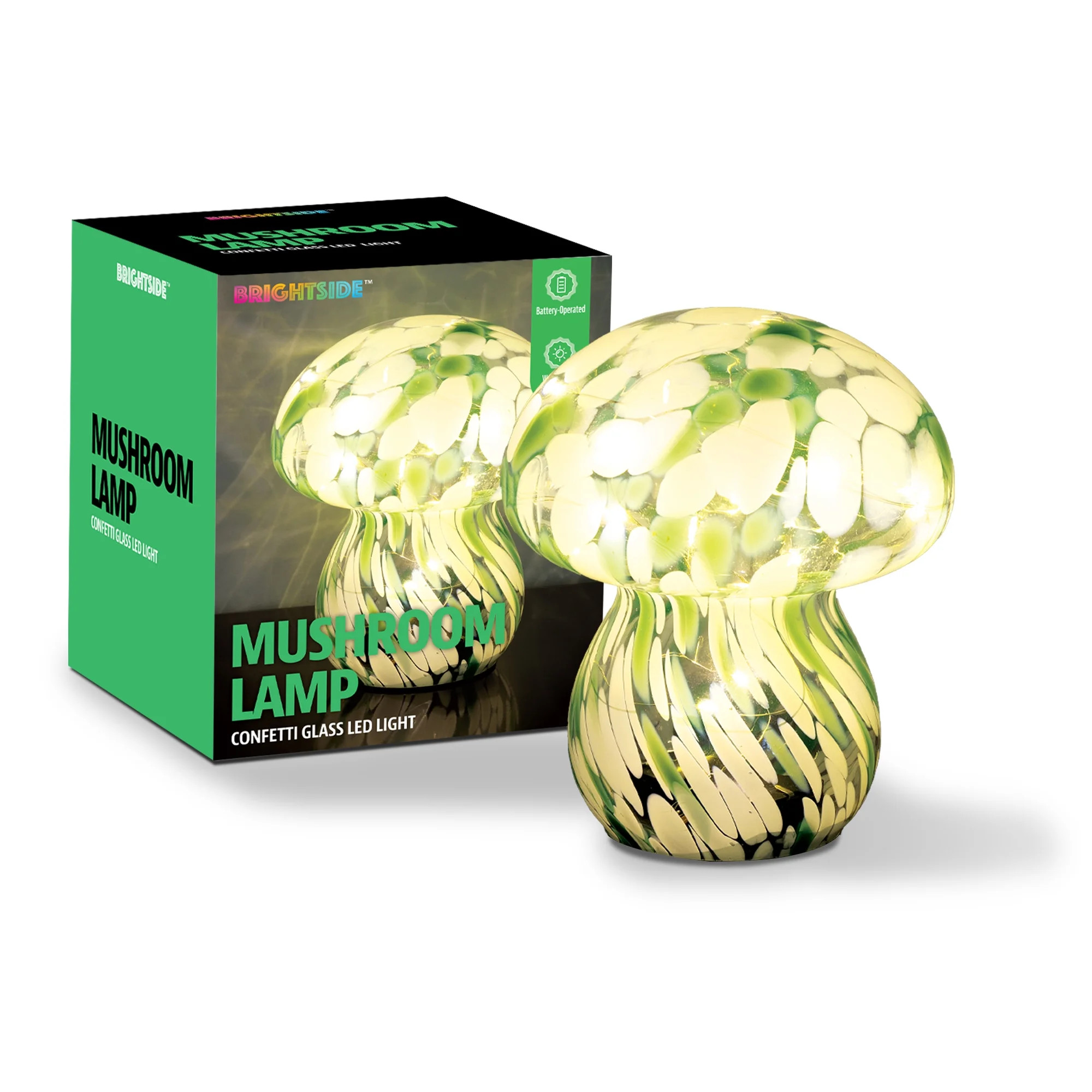 BrightSide Mushroom Confetti Glass Lamp - Sage/White, Battery-Powered Fairy Lights | Walmart (US)