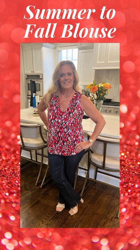 I’m loving this blouse with its colorful pattern. 
Great for those late warm summer nights and perfect under a denim jacket, blazer or sweater!

#LTKSeasonal #LTKmidsize #LTKover40