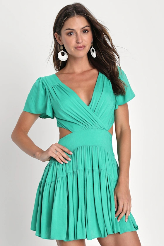 Feeling the Sunshine Green Tie-Back Flutter Sleeve Mini Dress | Lulus