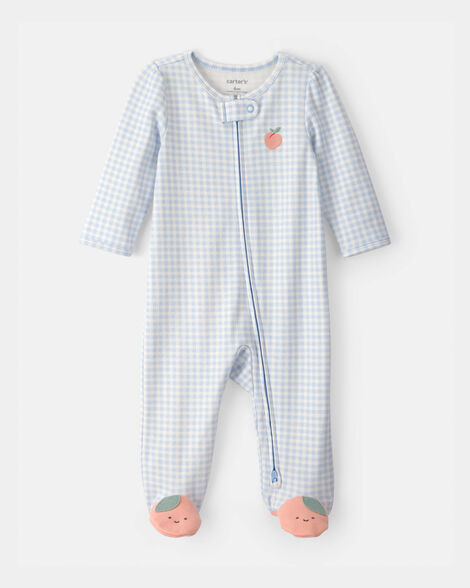 Baby Girl Peach Gingham 2-Way Zip 100% Cotton Sleep & Play Pajama - Blue | Carter's Inc