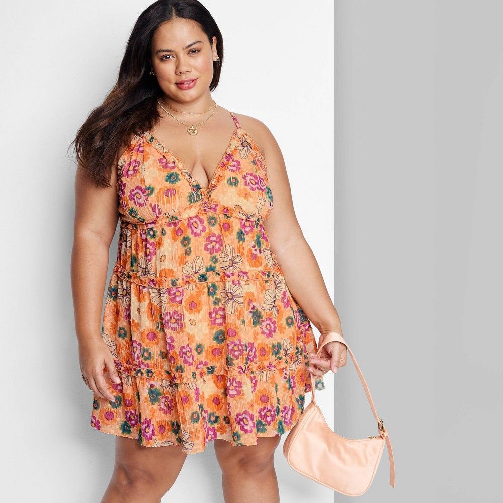 Women's Plus Size Sleeveless Tiered Babydoll Dress - Wild Fable Peach Orange Floral 3X | Target