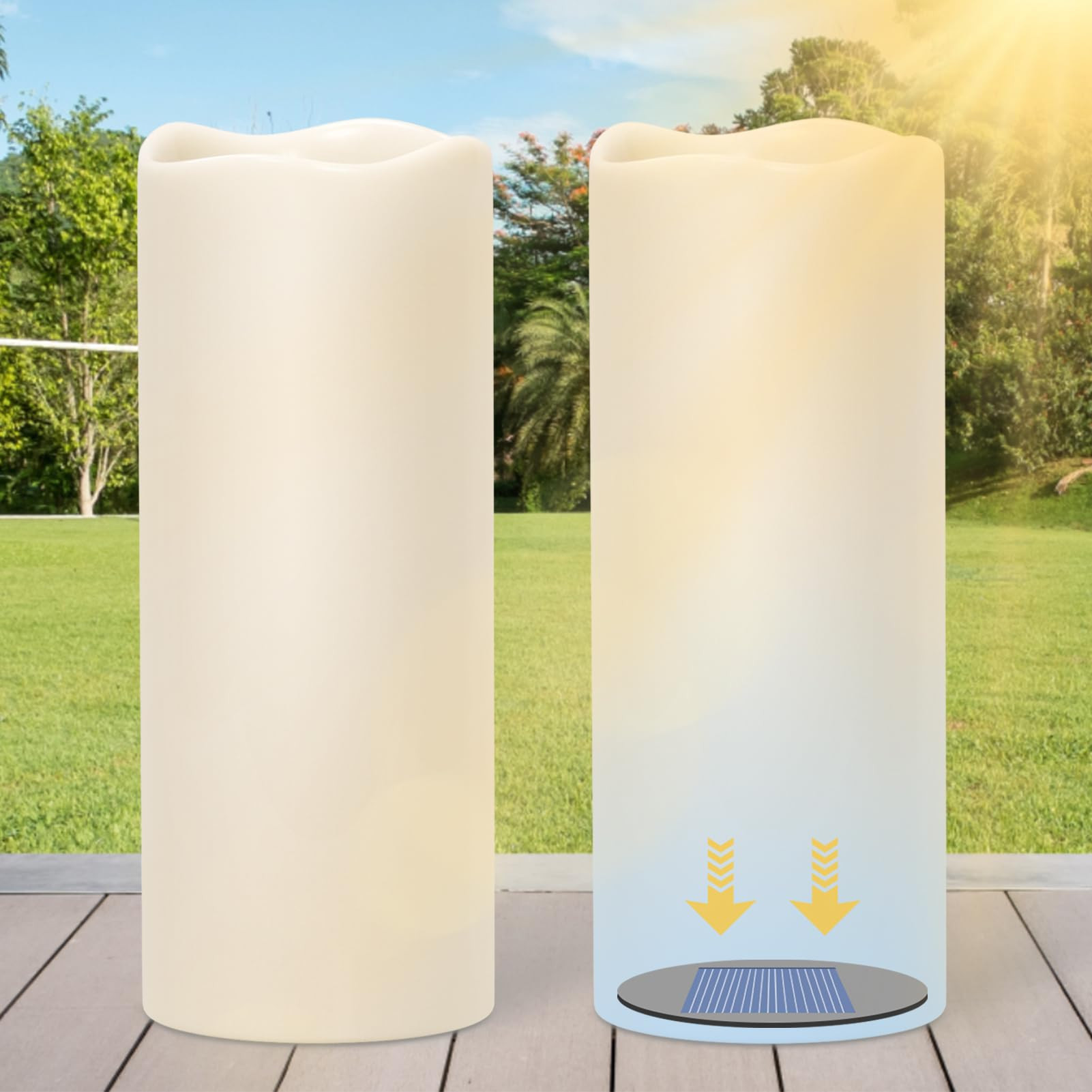 Large Solar Powered Candles, Outdoor Rechargeable Flameless Candles, Waterproof LED Light Candles... | Amazon (US)