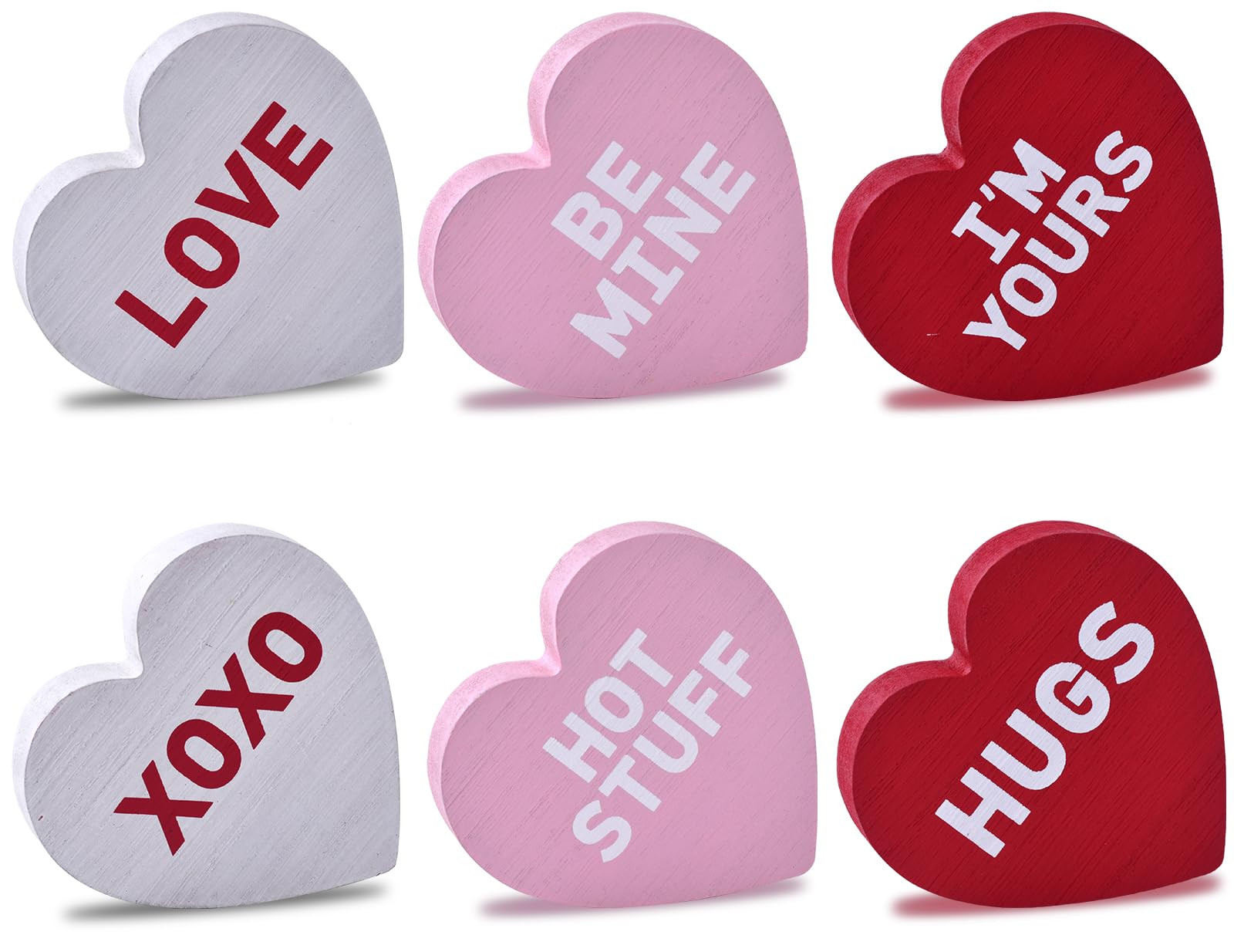 Wooden Valentines Day Decor Heart Blocks, 6PCs Freestanding Wood Heart Signs for Valentine Decora... | Amazon (US)