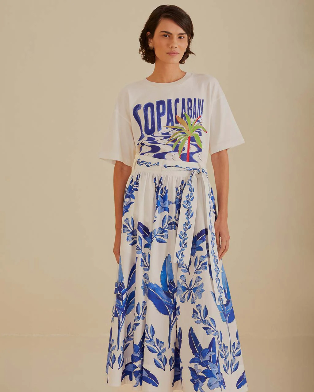 Off-White Blue Yard Organic Cotton Midi Skirt | ban.do