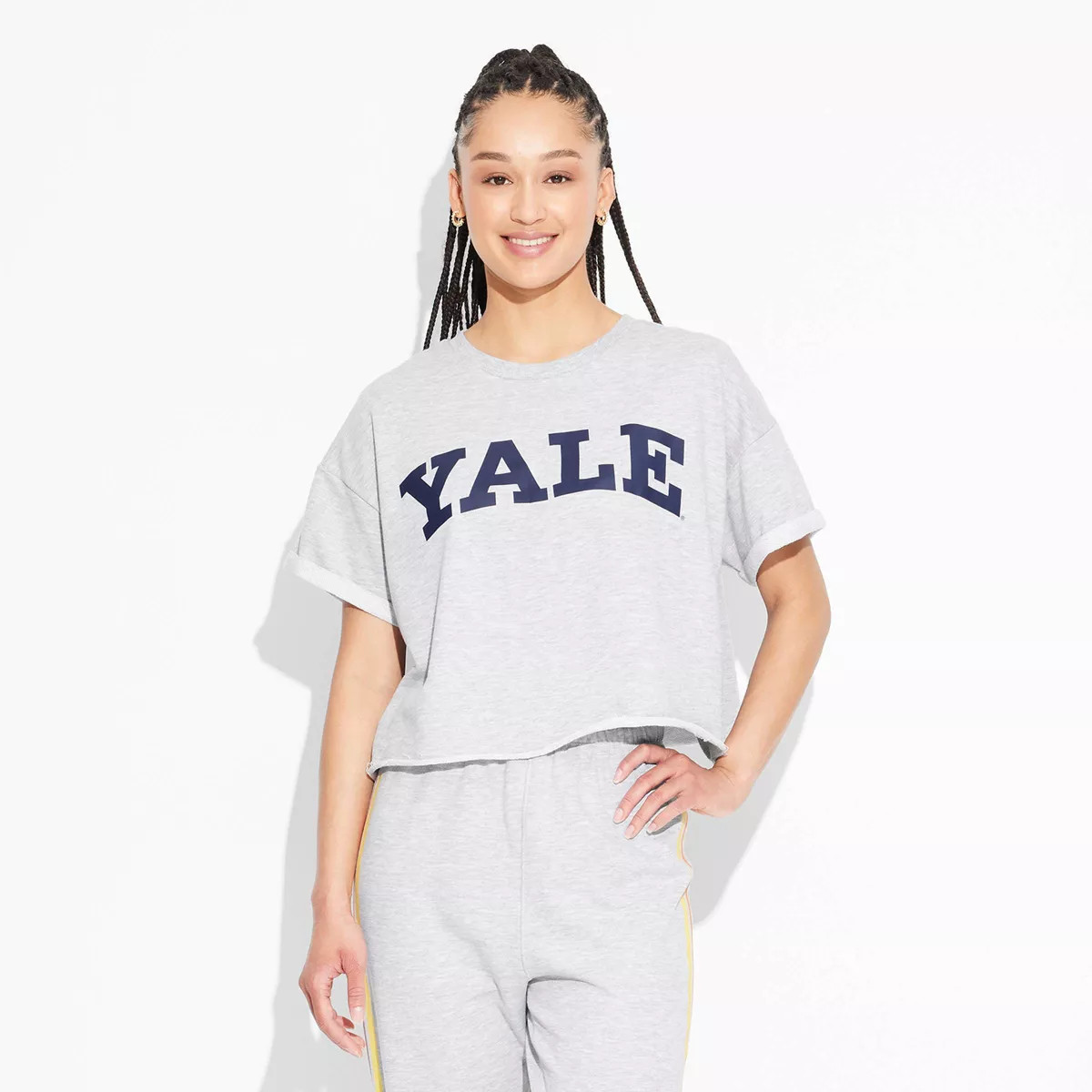 Women's Yale Boxy Cropped Short Sleeve Graphic T-Shirt - Gray | Target