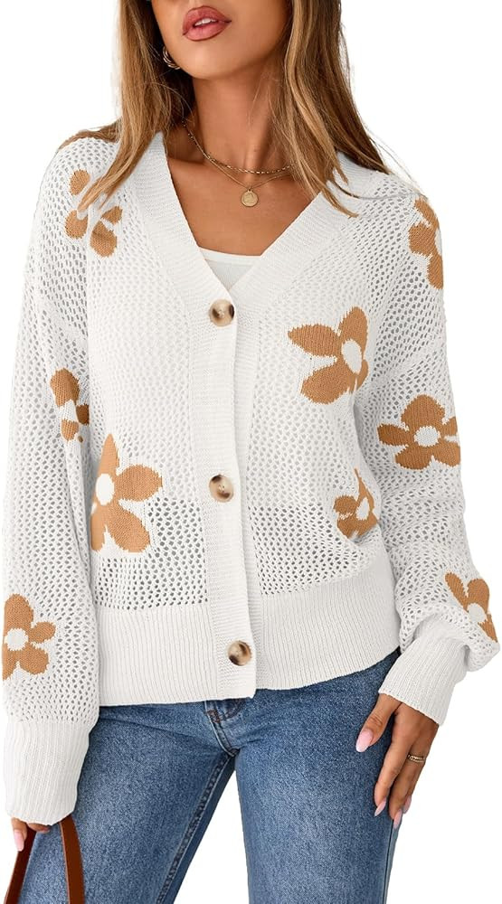 Sidefeel Cardigan for Women Crochet Knit Button See Through Lightweight Long Sleeve Sweater Tops | Amazon (US)