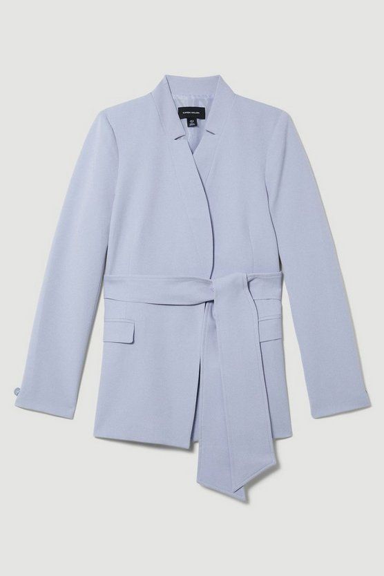 Stretch Cady Notch Neck Tie Belt Blazer | Karen Millen UK + IE + DE + NL