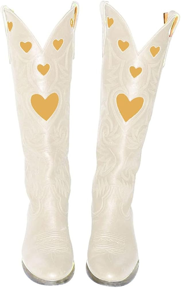 Womens Mid Calf Boots Chunky Heel Cute Heart Cowgirl Cowboy Colorful Western Cosplay Party Boots | Amazon (US)