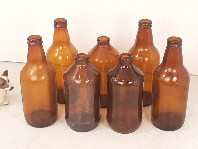Lot of 7 Vintage Found Amber Glass Beer Bottles, Dirty Interiors, No Chips or Cracks, Duraglass a... | Etsy (US)