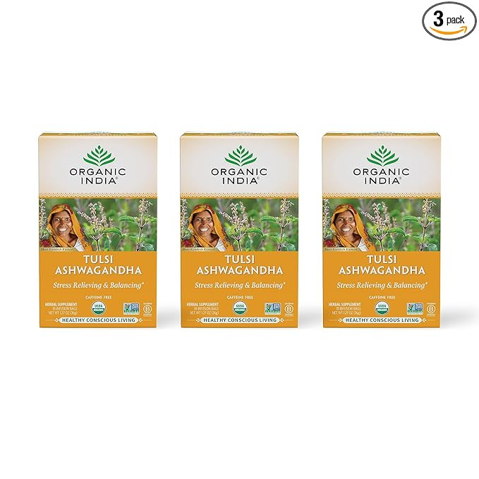 Organic India Tulsi Ashwagandha Herbal Tea - Holy Basil, Stress Relieving & Balancing, Immune Sup... | Amazon (US)