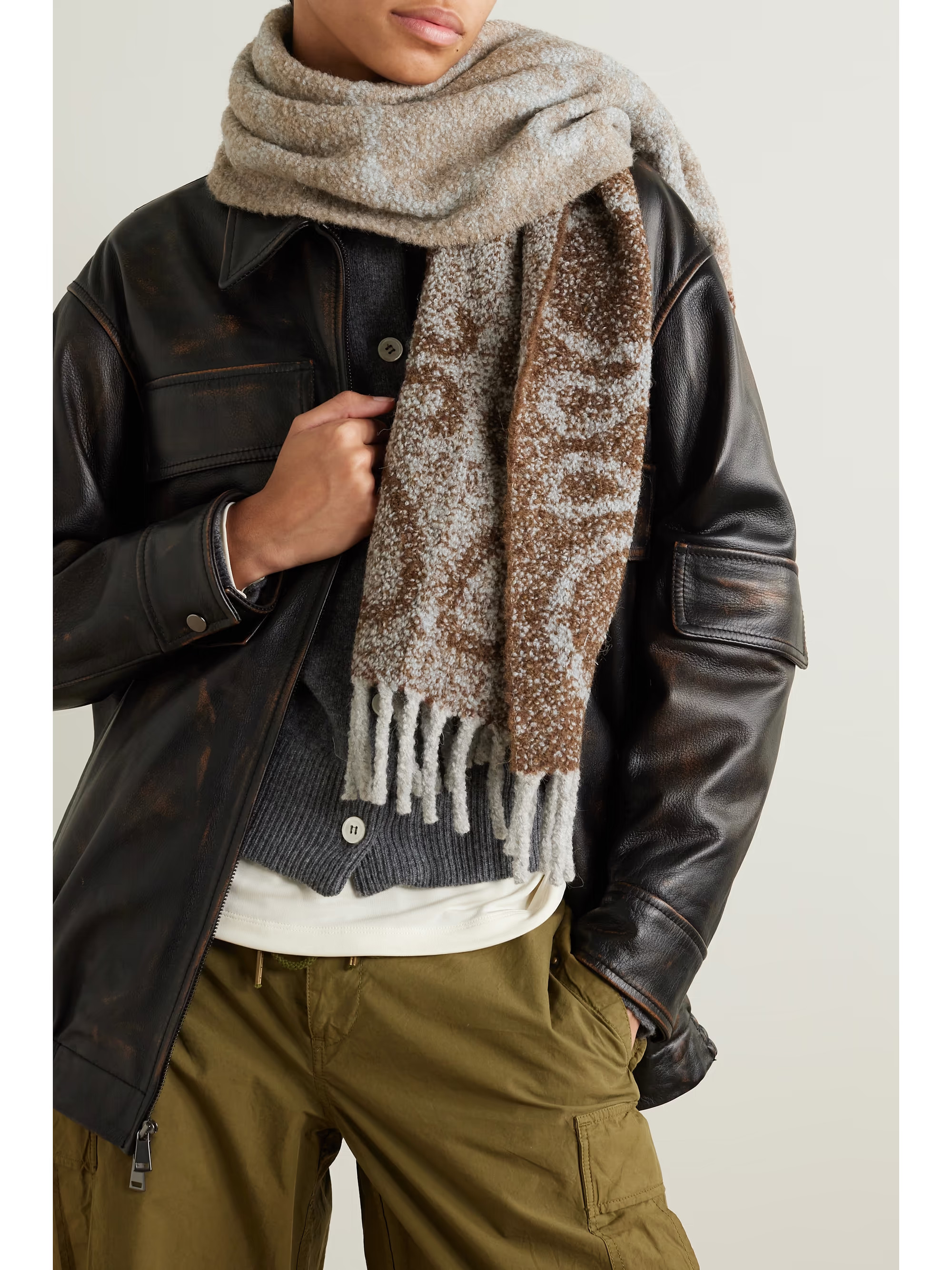 Fringed printed alpaca-blend bouclé scarf | NET-A-PORTER (US)
