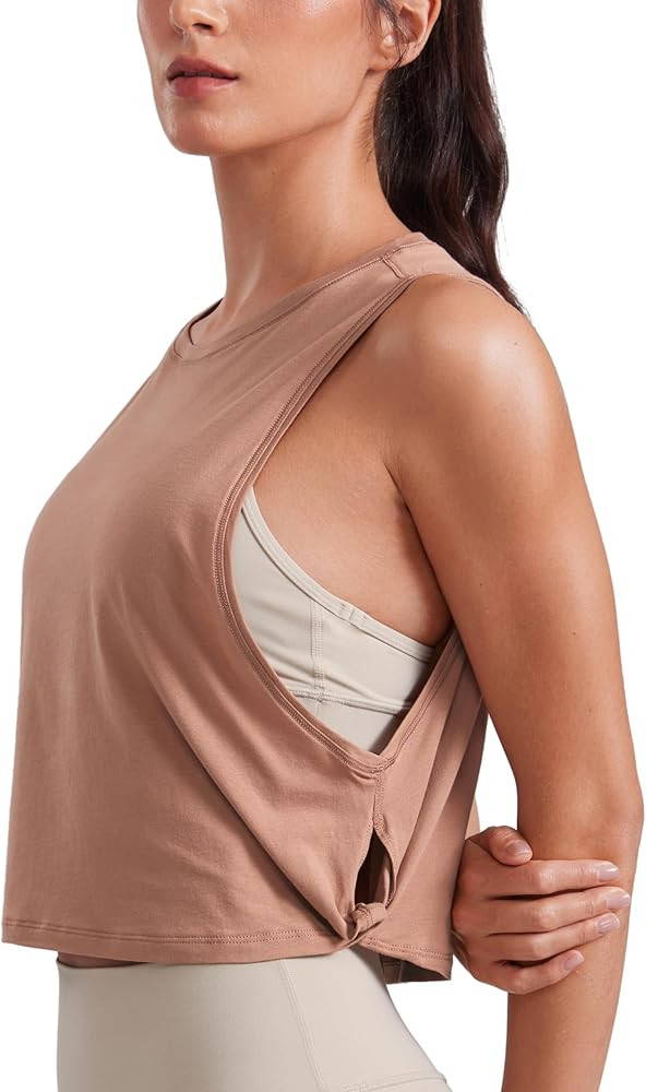 CRZ YOGA Pima Cotton Cropped Workout Tank Tops for Women - Sleeveless Sports Athletic Yoga Runnin... | Amazon (US)