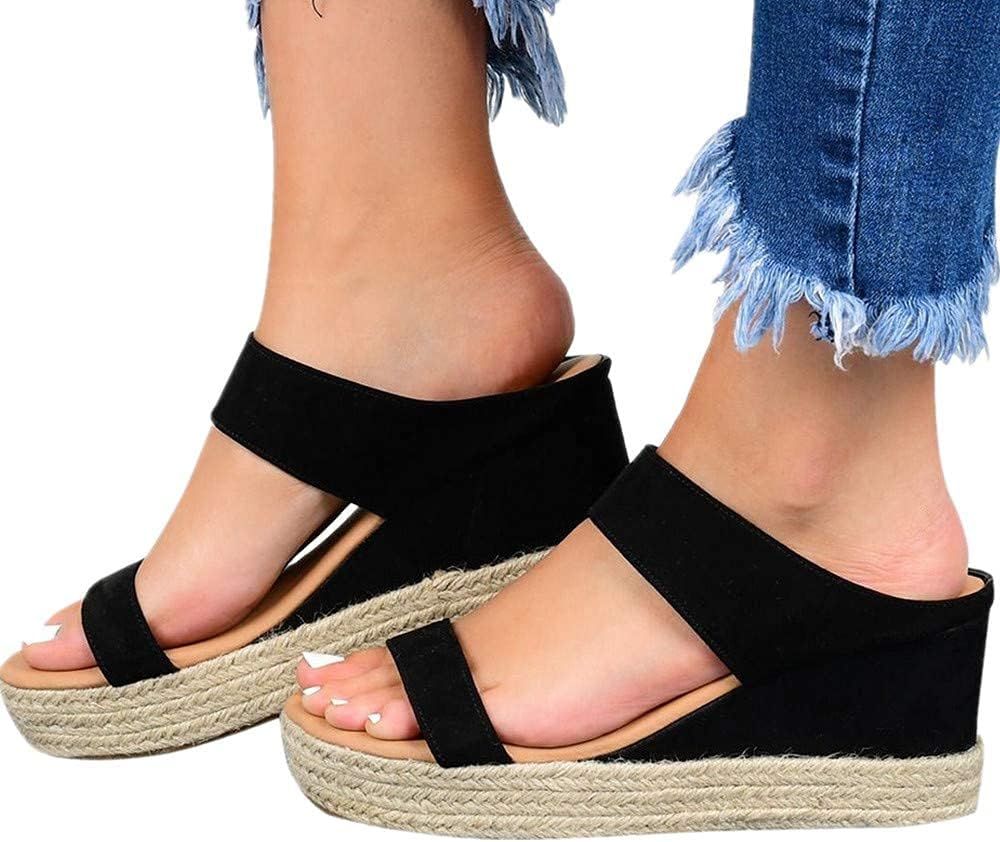Wedges Sandals for Women, Summer Shoes Sandals Open Toe Breathable Beach Sandals Slip-On Straw Ca... | Amazon (US)