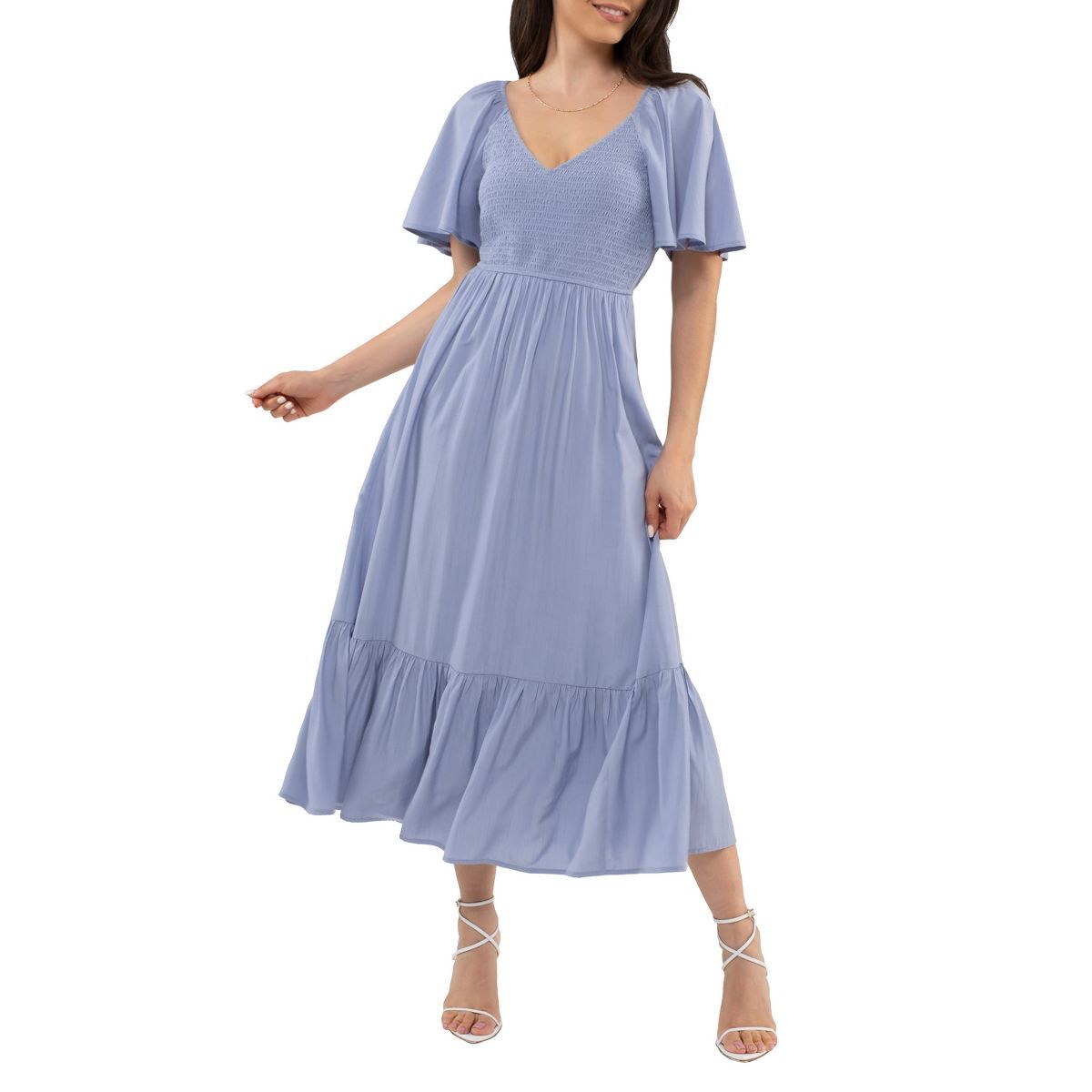 August Sky Women's Short Flounce Sleeves Midi Dress | Target