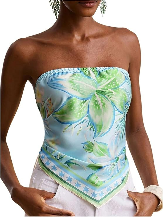 Floerns Women's Graphic Print Tie Back Strapless Bandana Tube Top | Amazon (US)