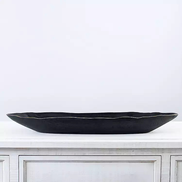 Black Lacquered Teak Wood Boat Bowl | Kirkland's Home